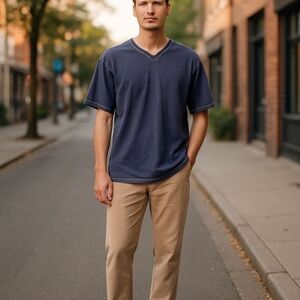 Vintage Foot Locker Mens Navy Blue V Neck T-shirt